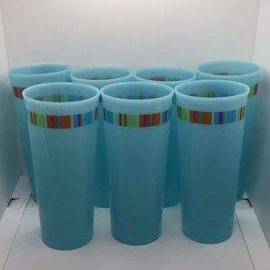 7 Tupperware 5107 Turquoise Blue Vintage Tall Tumblers Drinking Glasses Vintage